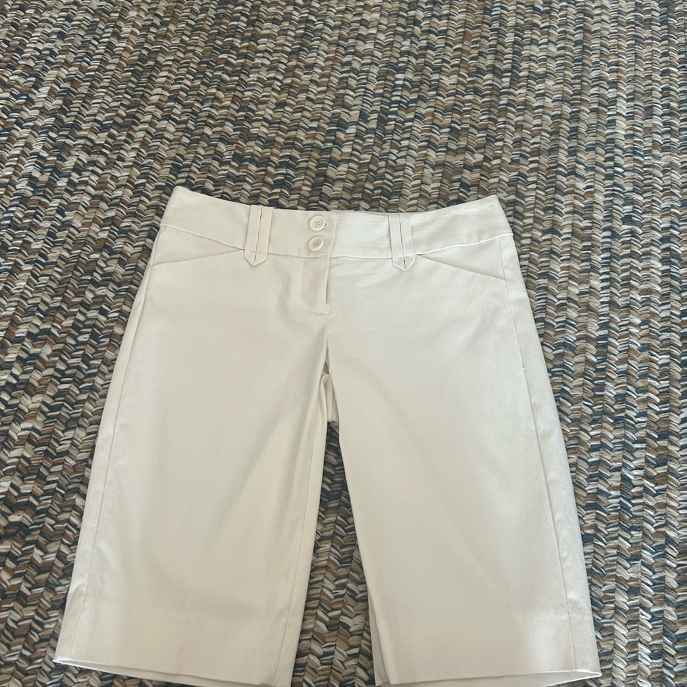 The Limited Cream Bermuda Shorts with Double-Button Waist
